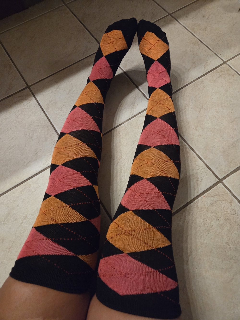 Super Cute Argyle Knee-High Socks with Pink and Orange Diamonds